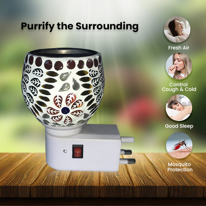 Camphor Vaporizer & Night Lamp (Premium) with Pure Camphor Tablets 50 gm - Model - Leaves