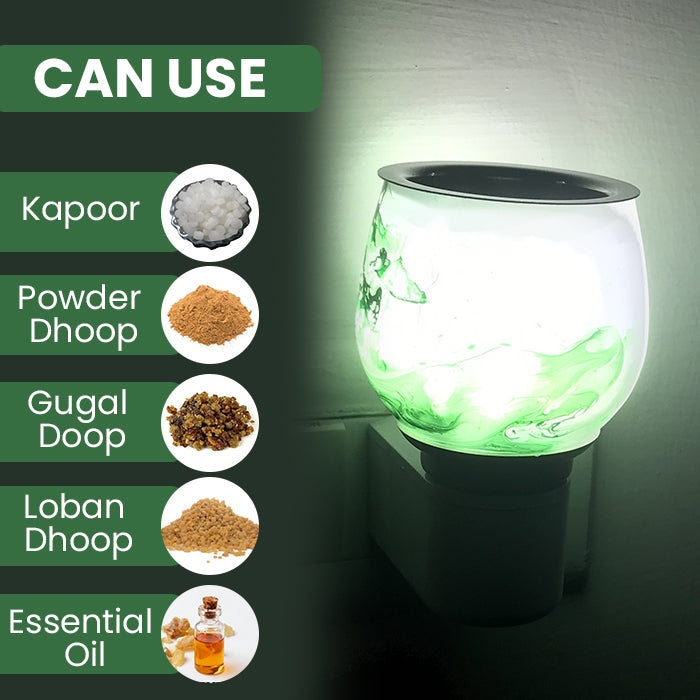 Camphor Vaporizer & Night Lamp  with Pure Camphor Tablets 50 gm - Model - Green Wave