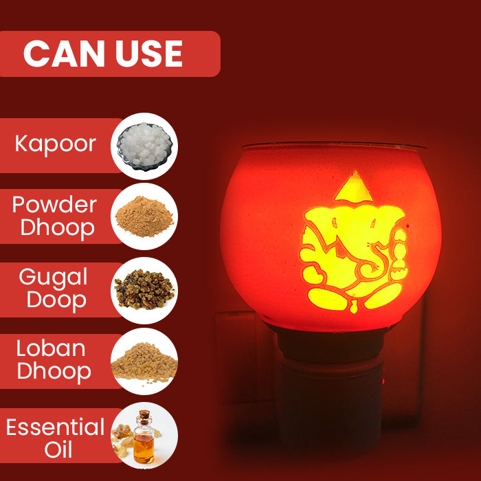 Shri Red Ganesh Partima Camphor Vaporizer & Night Lamp  with Pure Camphor Tablets 50 gm - Model - Red Ganesh