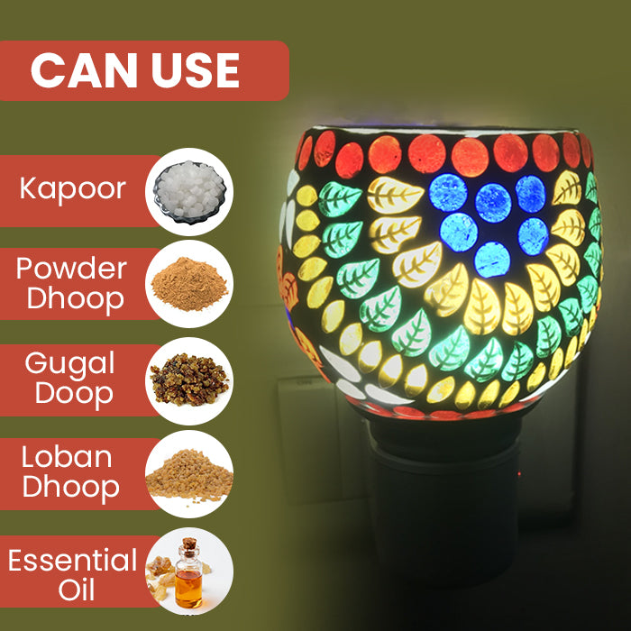 Camphor Vaporizer & Night Lamp (Premium) with Pure Camphor Tablets 50 gm - Model - Leaves