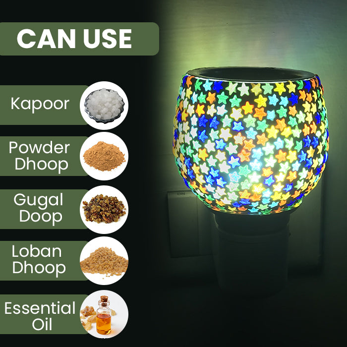 Camphor Vaporizer & Night Lamp (Premium) with Pure Camphor Tablets 50 gm - Model - Mini Stars